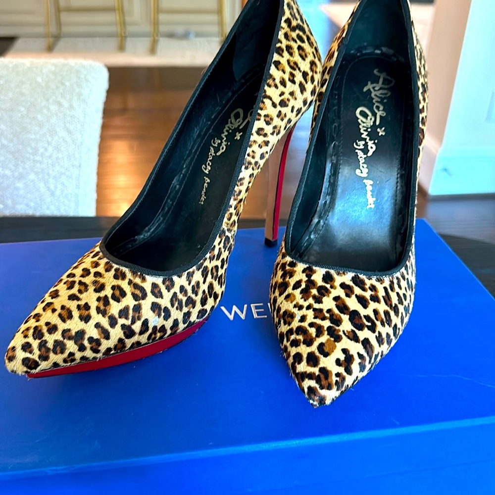 Alice Olivia animal print heels shoes calf hair 38